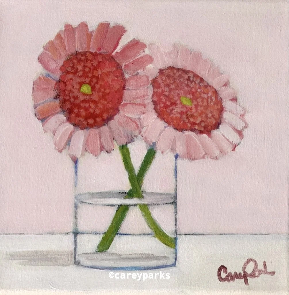 Two Pink Flowers
 
10"h x 10"w x .75"d, acrylic on canvas. Home Studio. Ugallery.com for info
