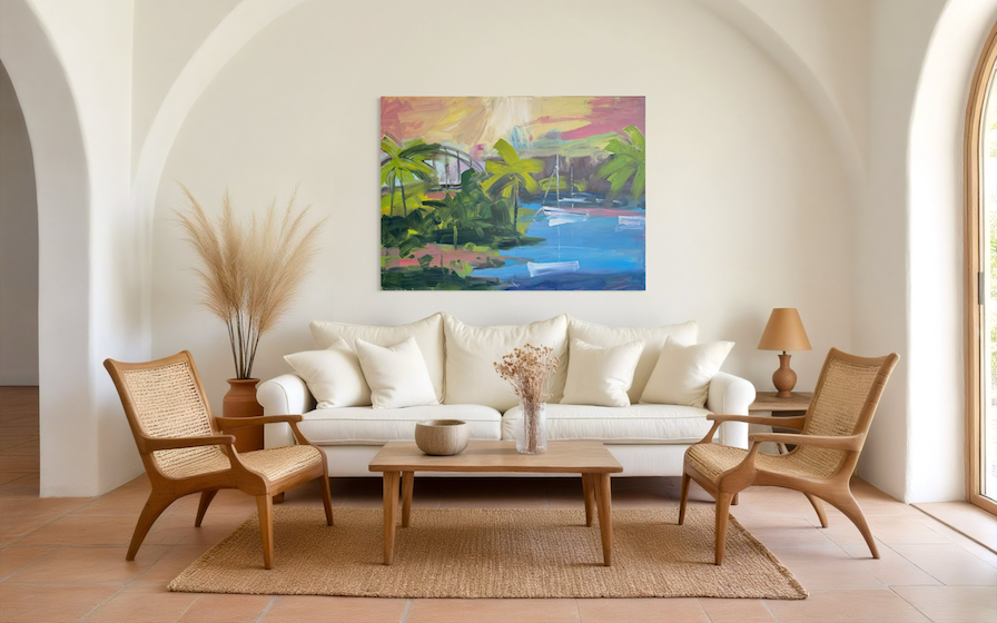 Clive Sinclair's oil painting Yachts in the Harbour at Aegean Designs ...