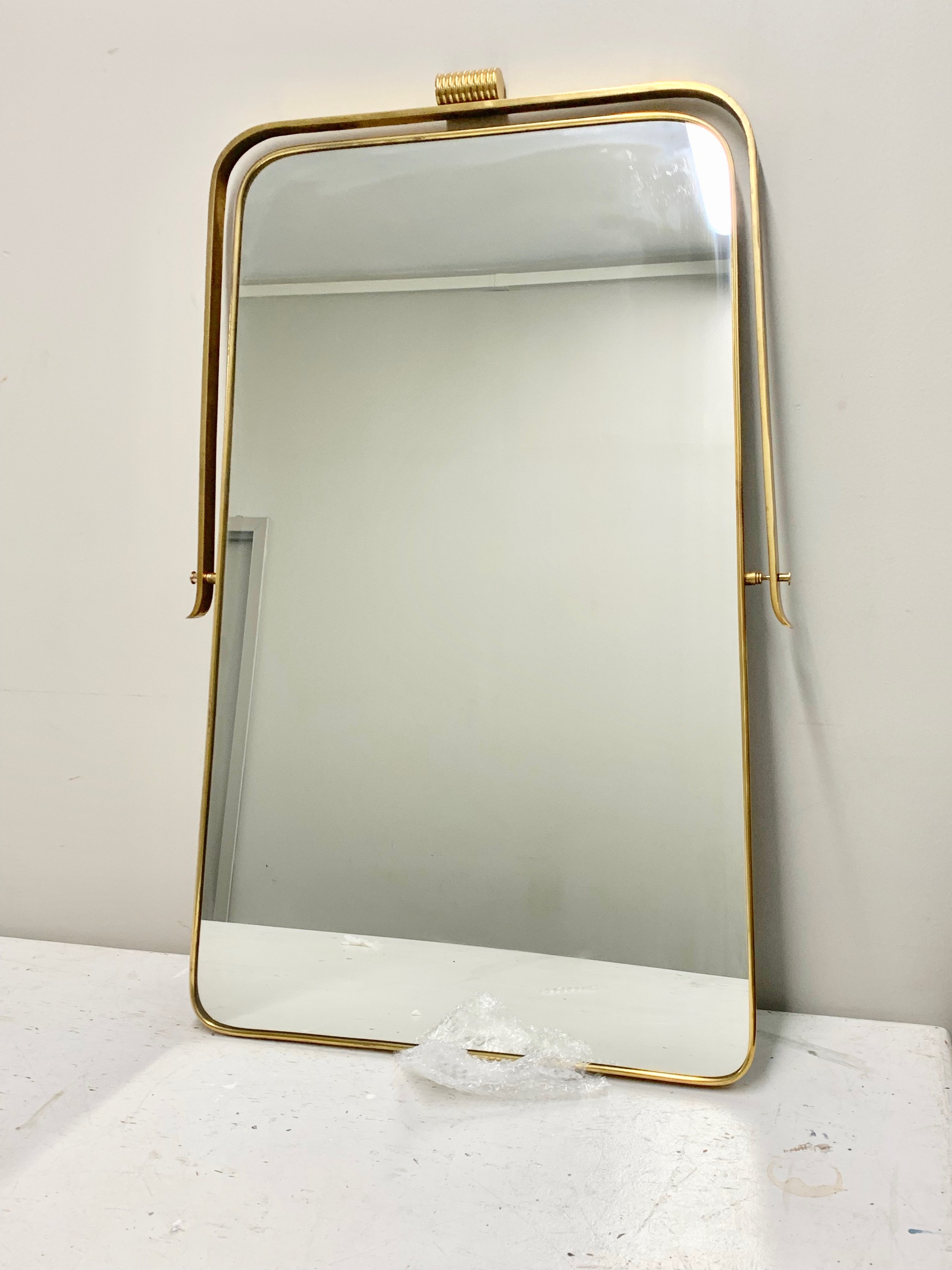 Gio Ponti Mid Century Mirror 2225 with brass frame and decor | front view image