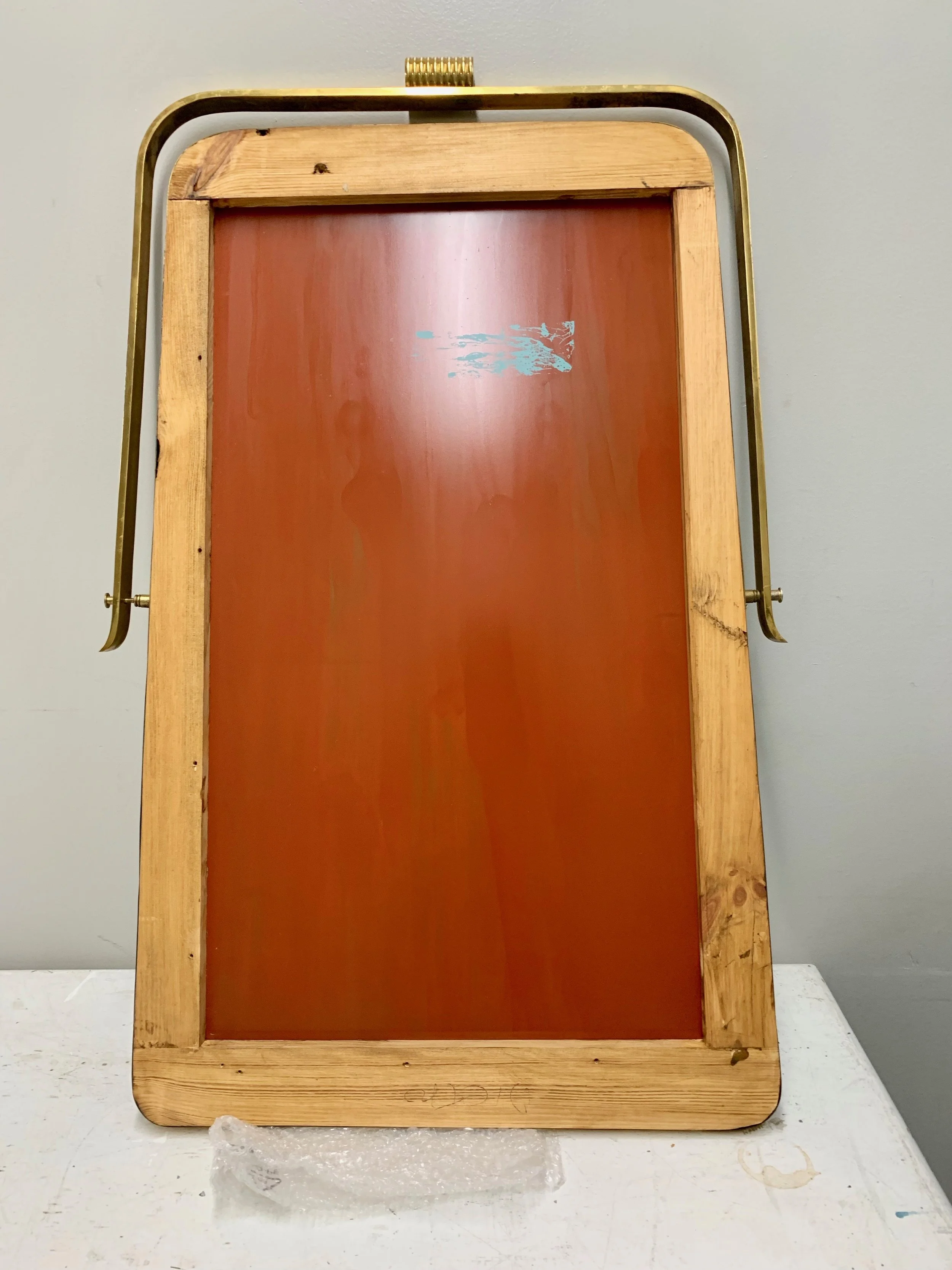 Gio Ponti Mid Century Mirror 2225 with brass frame and decor | back panel view