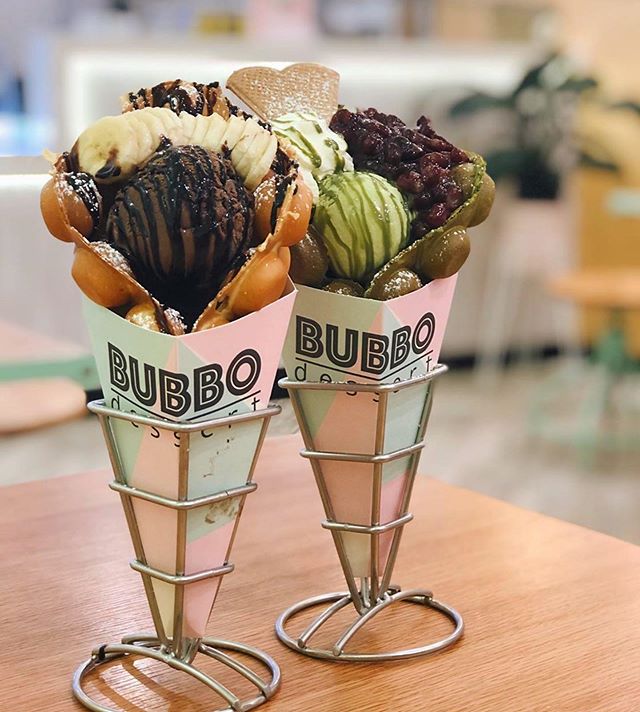 Banana Choco and Matcha Redbean bubbo waffles 💓💓💓Thank you 🥰🥰🥰 📸credits to  @mycafespots
・・・
A trip down to the coast to visit @bubbodessert 🍩 No regrets! These bubble waffles are amazing and come in various flavours including matcha and rain