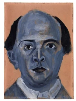 "Blue Self-Portrait" by Arnold Schoenberger. 1910. Oil on three-ply panel. 