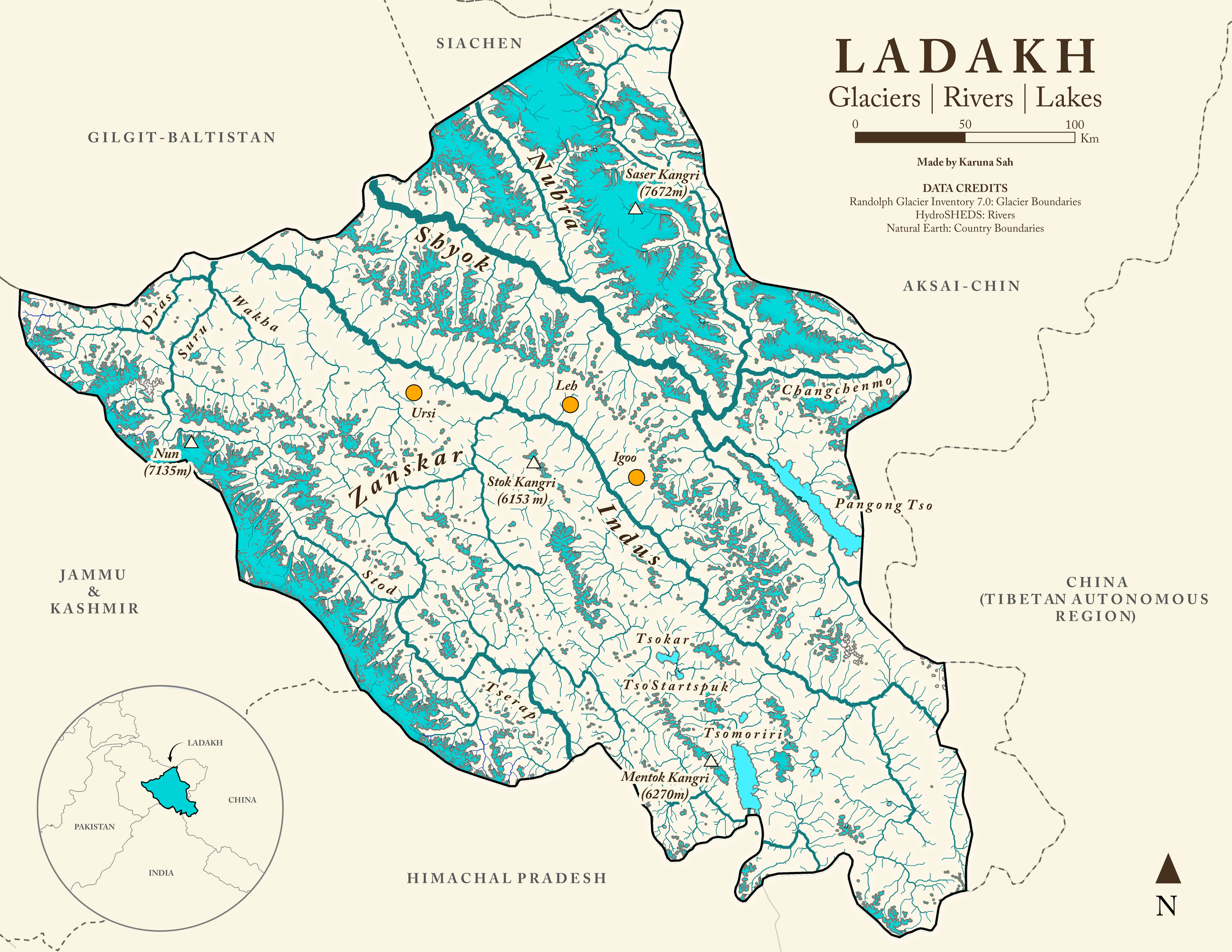 Map of Ladakh (Published in Water Digest)