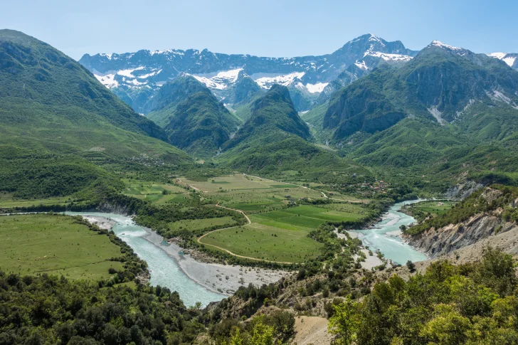The Vjosa river and floodplain in Albania: one of the last intact large river systems in Europe, currently threatened by proposed dam construction projects. Image: Lukas Thuile Bistarelli