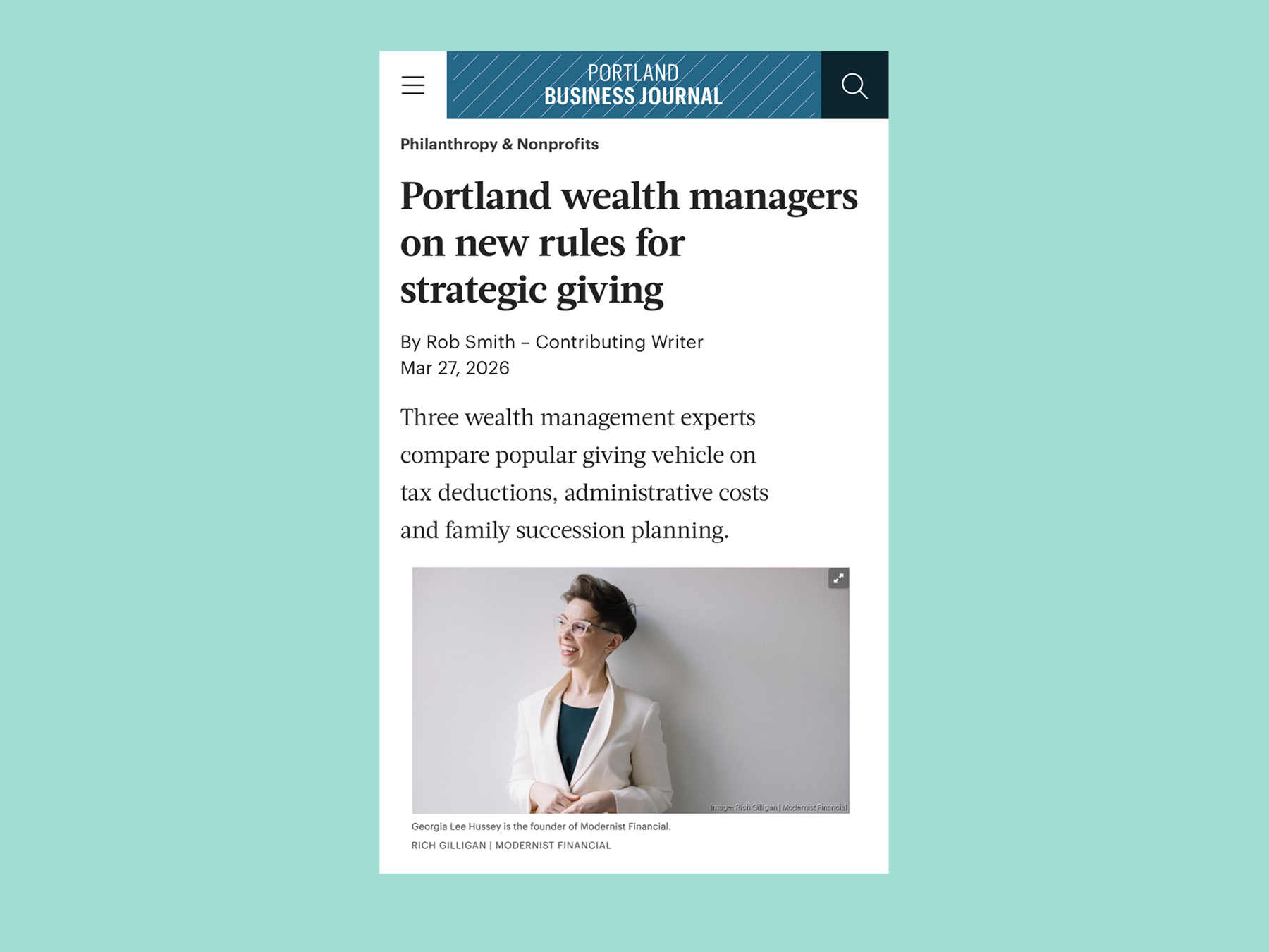 Portland Business Journal: Portland wealth managers on new rules for strategic giving