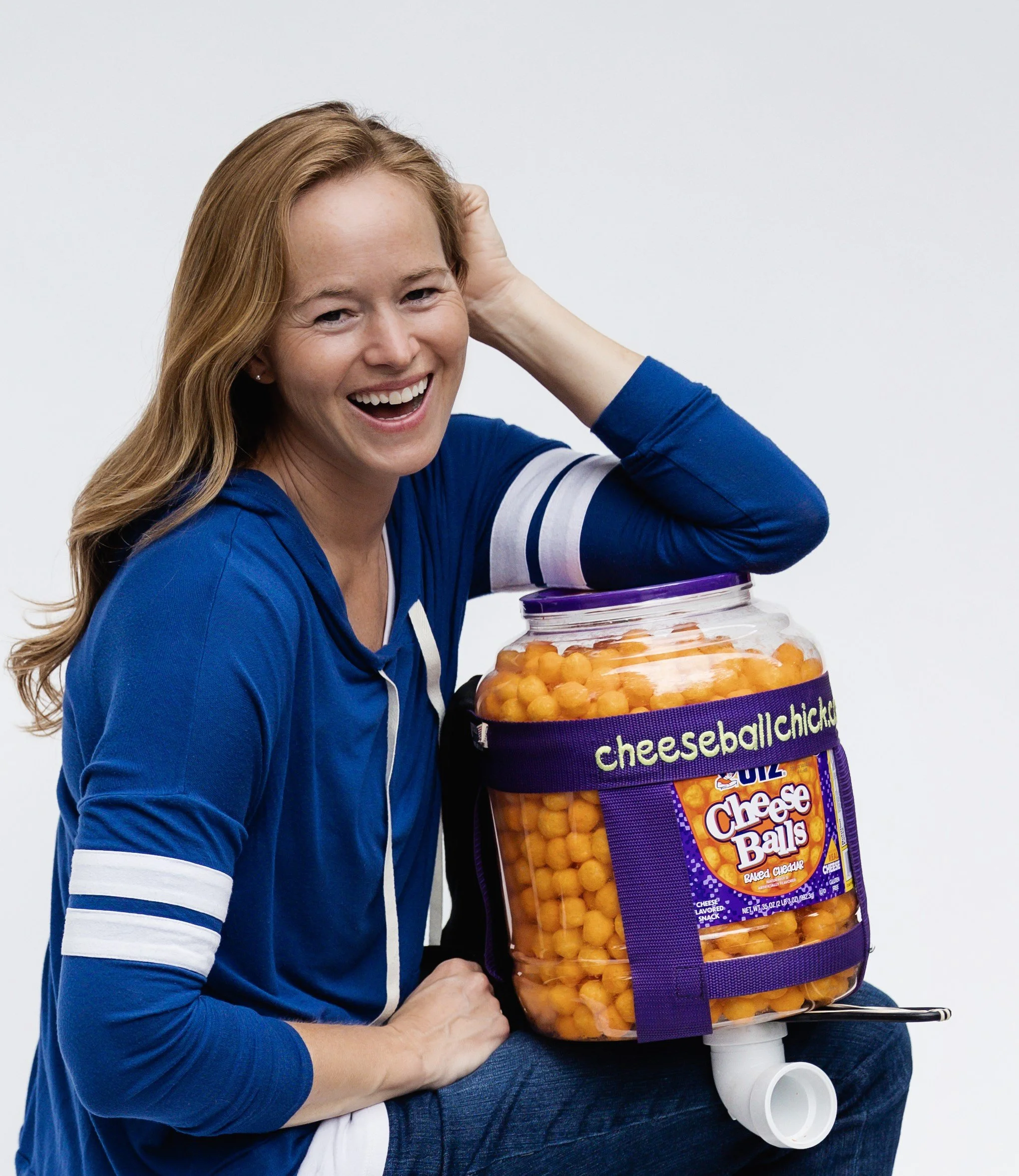 Cheese Ball Chick Molly Sanborn created a cheese ball dispenser and backpack