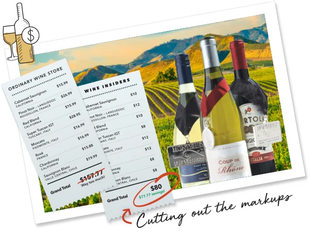 THE VALUE LEADER While traditional pricing at brick and mortar retailers includes markups for marketing, advertising, and store operations, we offer comparable wines at Insider Prices by working with esteemed wineries in prestigious regions, cutting out the markups, and delivering wine directly to customers.