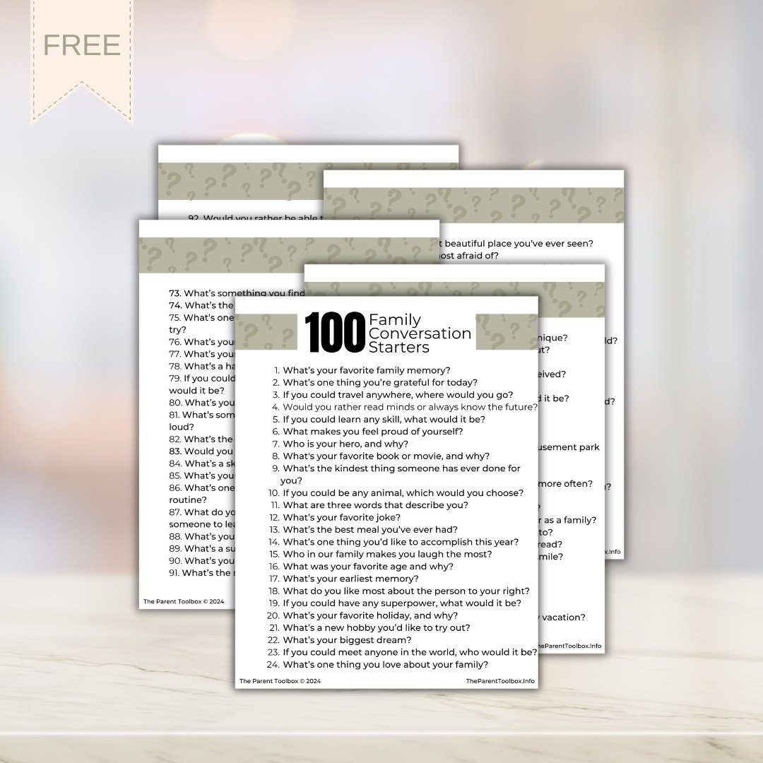 In today&rsquo;s busy world, it's easy to feel disconnected from your kids. 

That is why I am excited to offer something that can help strengthen your family ties!

Grab my FREE 100 Family Conversation Starters now! 

These will help you dive into m