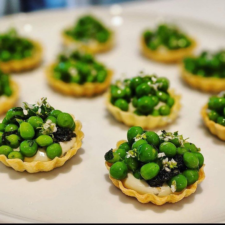 We&rsquo;re ready for spring !!! Form an older event last season ! English pea tart , whipped goat cheese, sweet alyssum flower , smoked salt