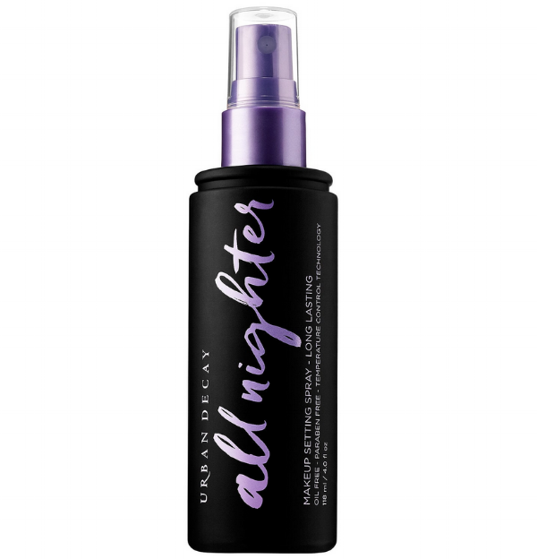 Urban Decay All Nighter Setting Spray - This stuff is awesome if you know you'll be sweaty or wearing your makeup for a long time. Spray in an X and T motion on face.