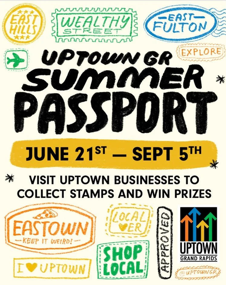 ☀️The Uptown GR Summer Passport is here - and we are participating!☀️

Now through September 5, visit us to collect a stamp*, explore all that Uptown has to offer while supporting local businesses along the way&hellip;and win prizes for doing so! 

*