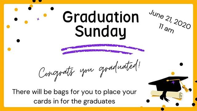 This week AUMC will be resuming live worship service at 8:30am and 11am. This Sunday is a special Sunday for our graduates! Please join us on Sunday for Graduation Sunday 🎓

There will be bags for each graduate set up where you can drop your cards.
