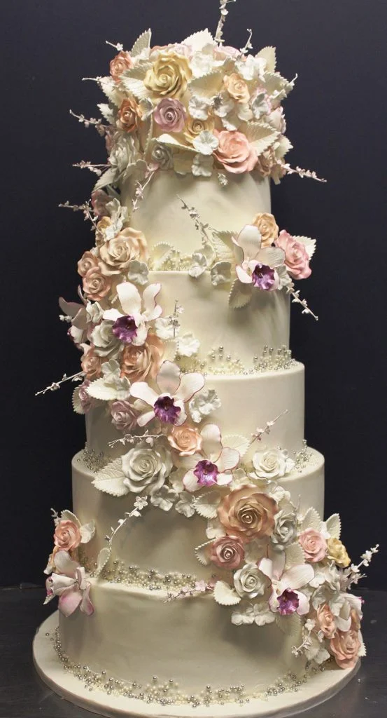 Sugar Flower Cascade Wedding Cake