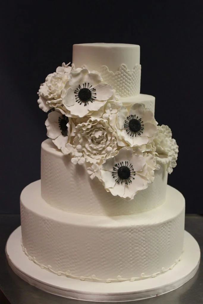 Black & White Anemone Wedding Cake