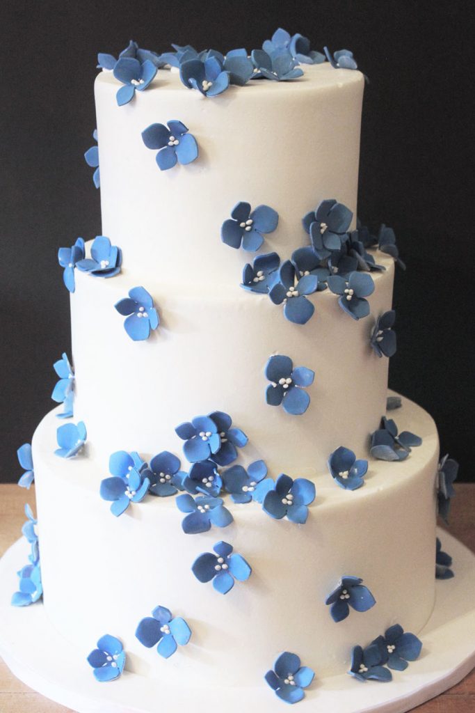 blue orchids wedding cake