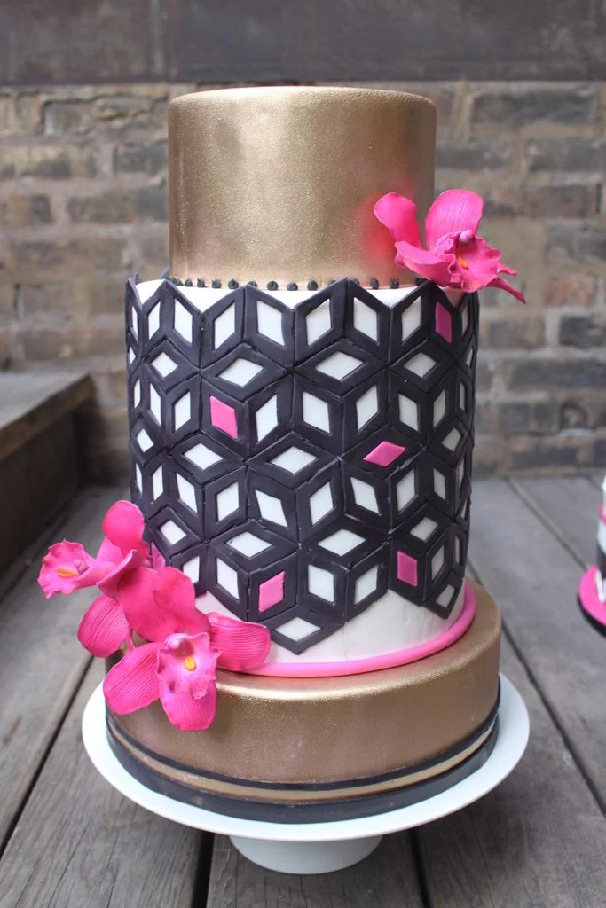 Gold Black & Pink Wedding Cake