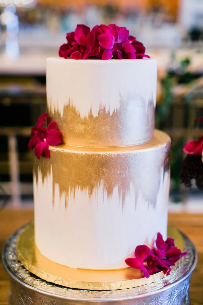 Gold Brush Stroke Wedding Cake