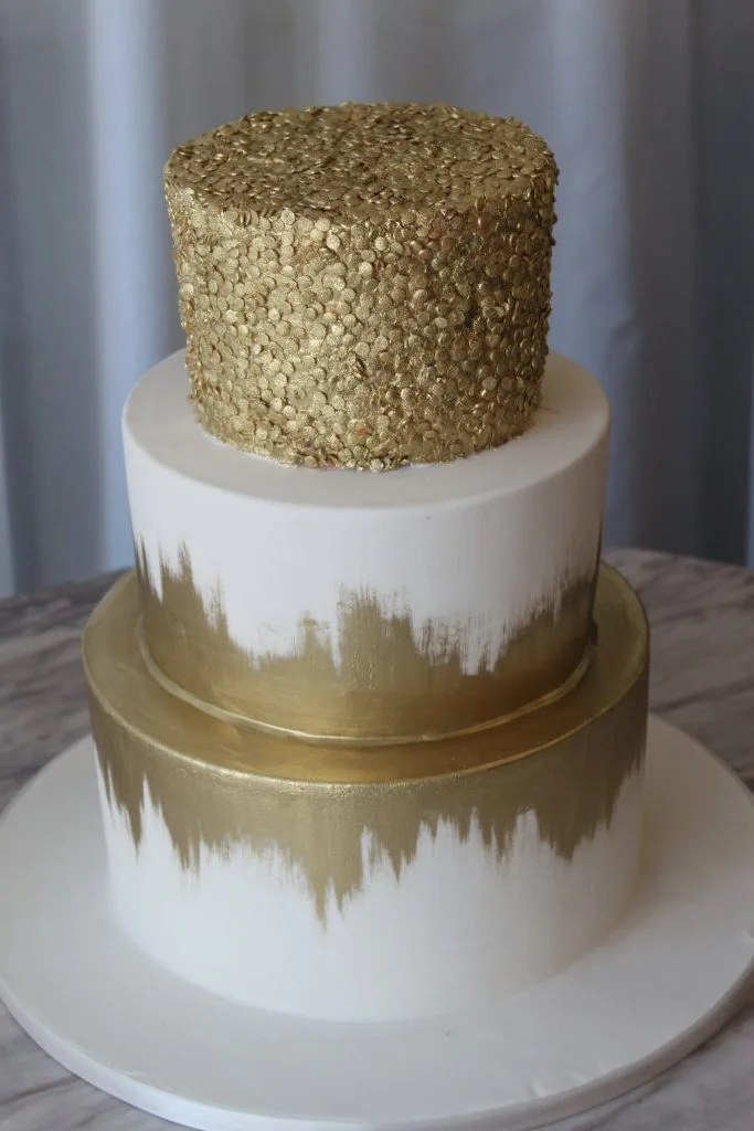 Gold Confetti & Brush Wedding Cake