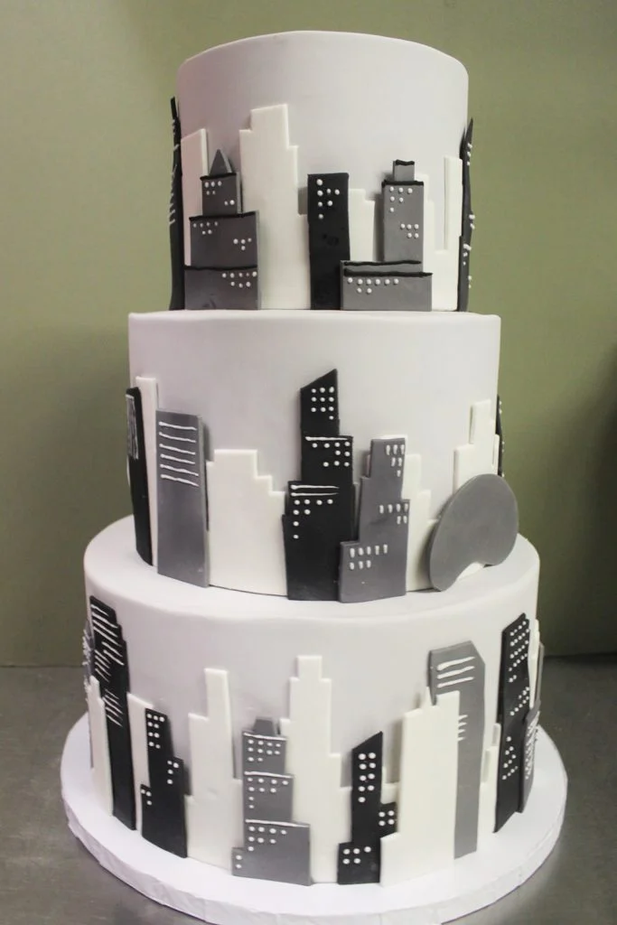 Gray Chicago Skyline Wedding Cake