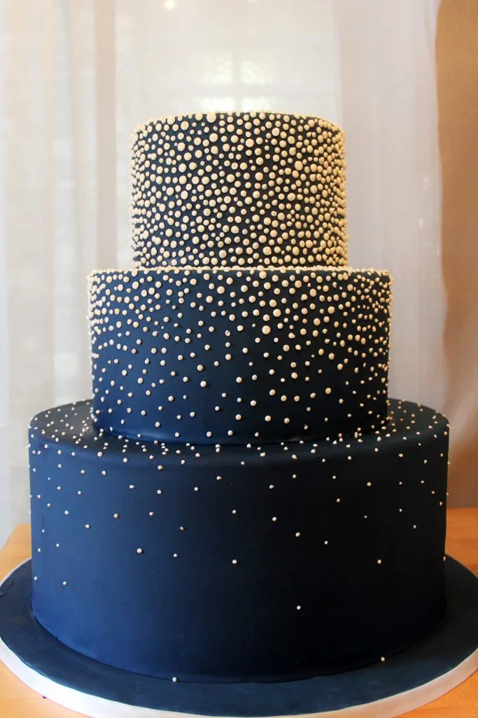 Navy with Gold Dots Wedding Cake