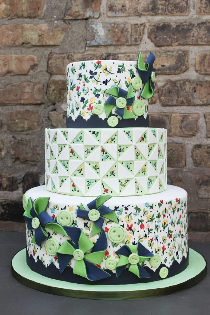 Pinwheel & Quilt Print Wedding Cake