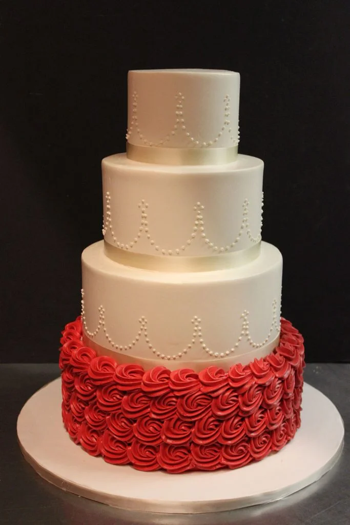 Red Rosette Wedding Cake