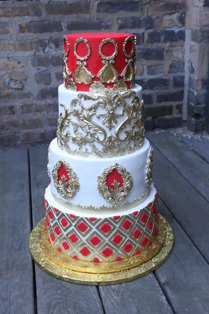 Red and Gold Wedding Cake