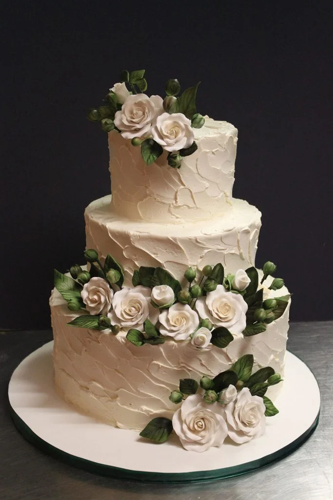Rustic with White Roses Wedding Cake