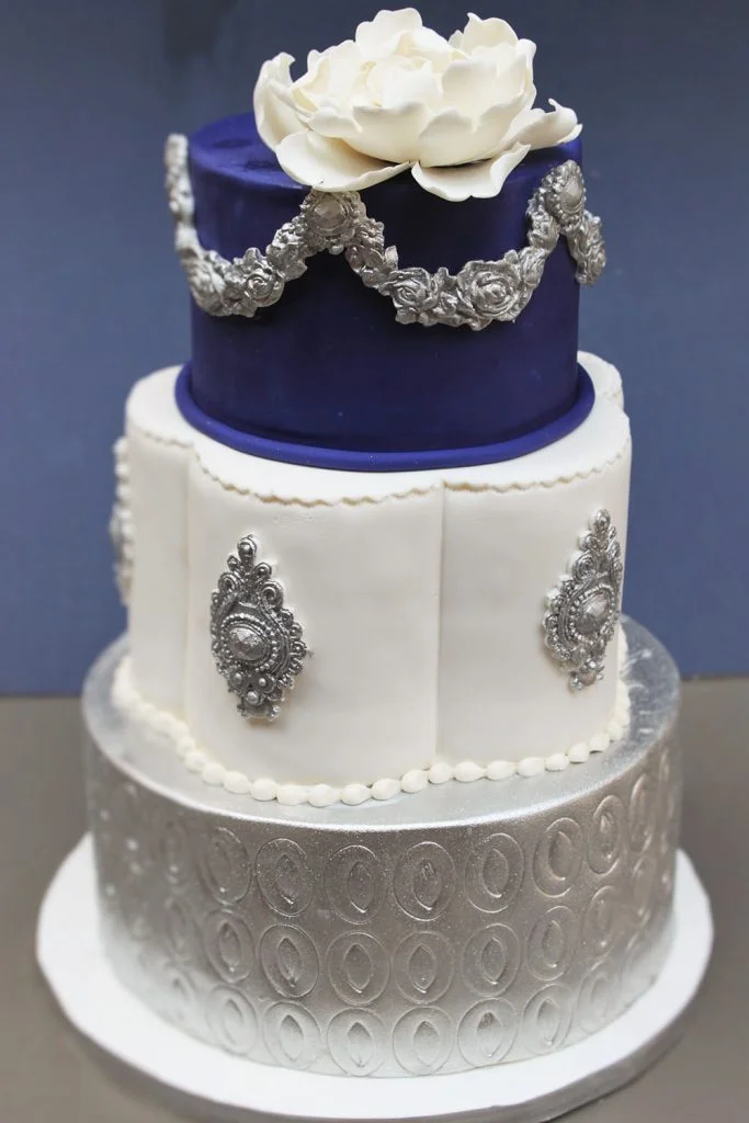 Silver & Eggplant Wedding Cake