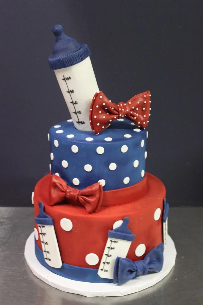 Baby Bottles & Bow Ties Cake