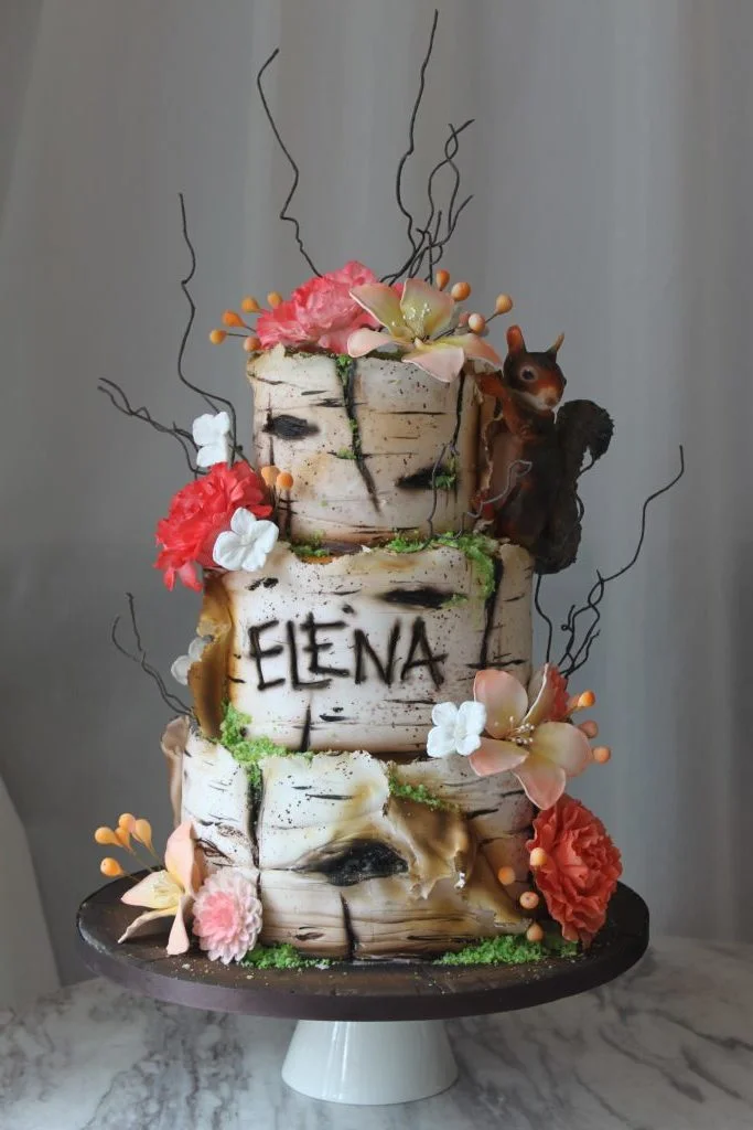 Birch & Sugar Flower Cake