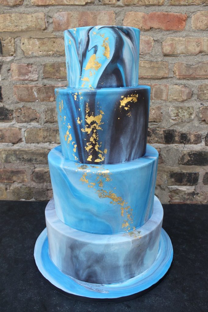 Gold and Blue Marbled Cake