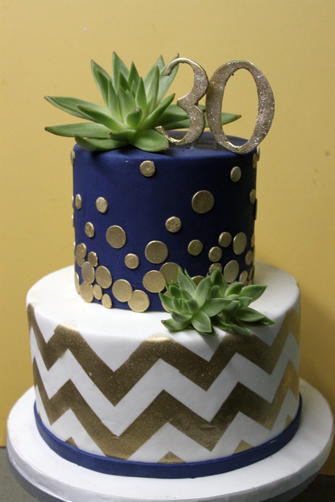 Succulents and Gold Chevron Cake