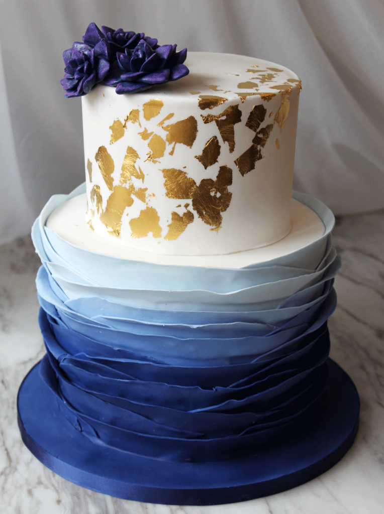 Blue Waves & Gold Foil Cake