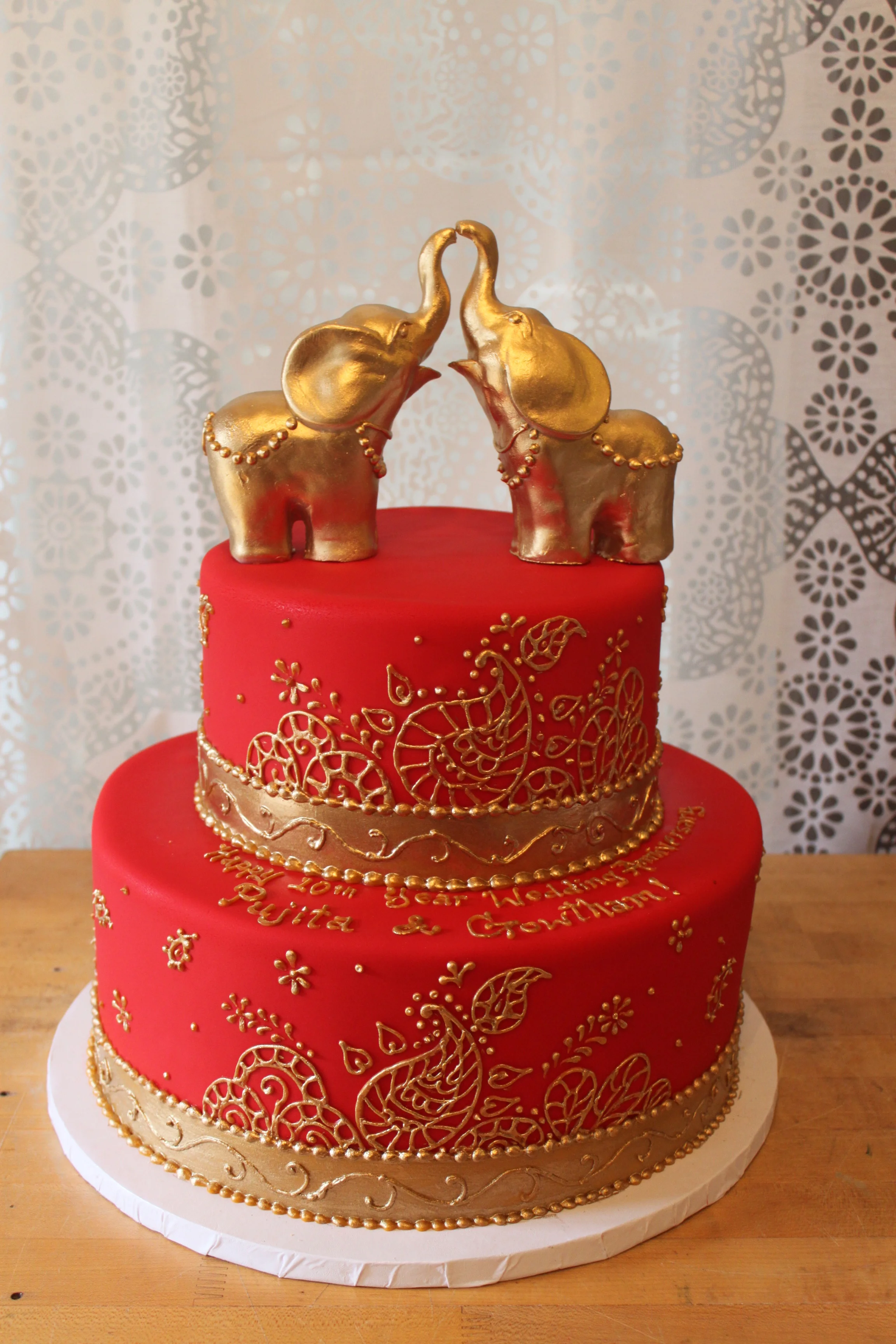 Red & Gold Elephants Wedding Cake