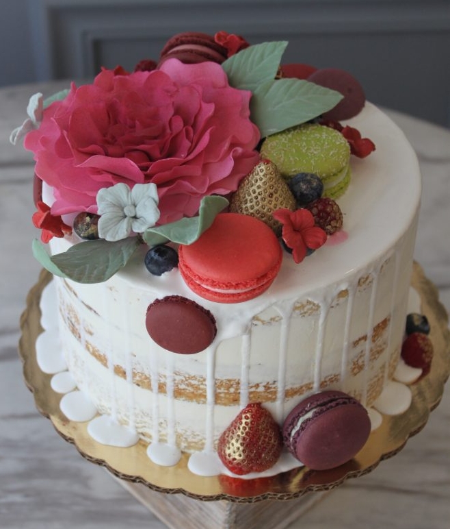 Semi-Naked Floral Drip Cake