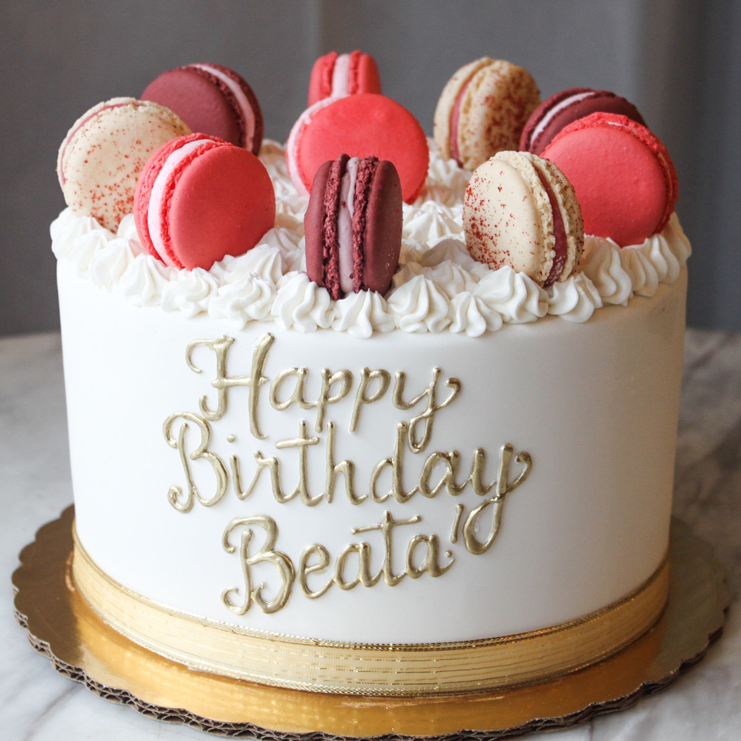 Gold Macaron Birthday Cake