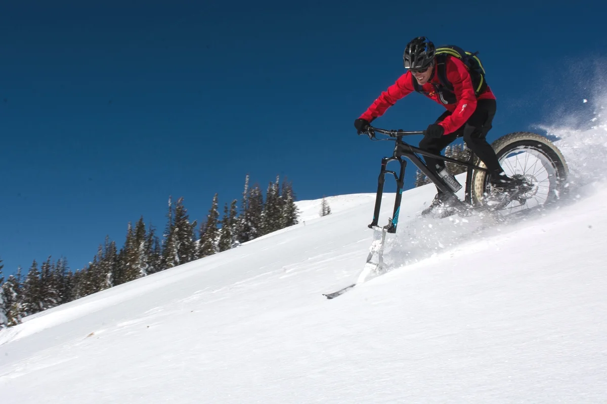 Founder Brooke Scatchard on a Fat Bike Ski in Colorado