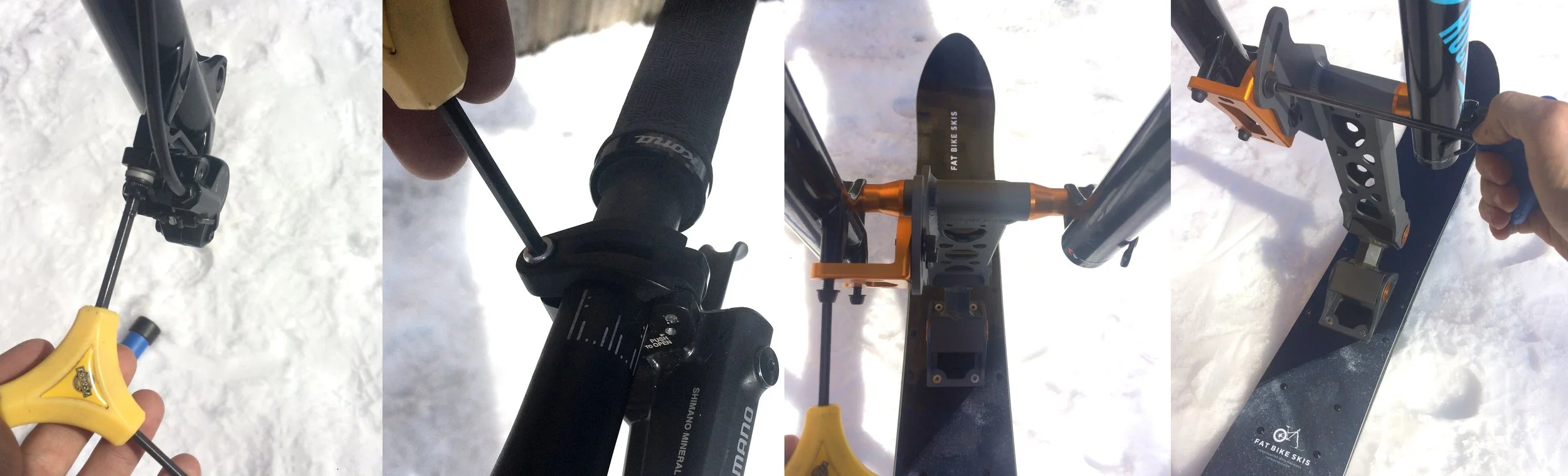 Step 1: Remove the front brake caliper Step 2: Remove the front brake lever Step 3: Install the kit, tighten the brake bolts Step 4: Tighten the angle adjustment bolts