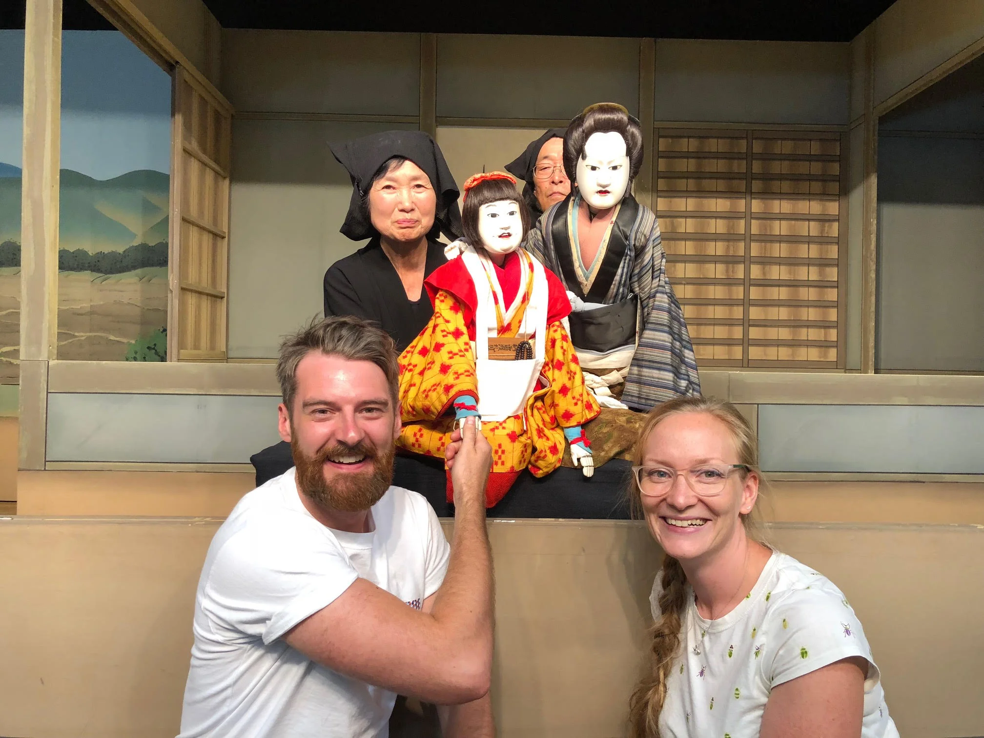 Stitches and Glue puppet design team with the Bunraku Puppets