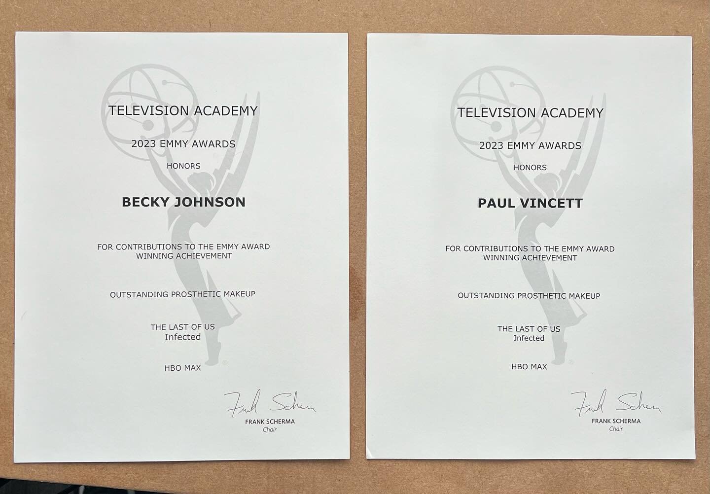 What a delight to receive in the post! Thank you so much to @barriegower and the incredible team at BGFX for having us on board to help create the #infected featured in the TV series #thelastofus, Winning in the Emmy category of Outstanding Prostheti