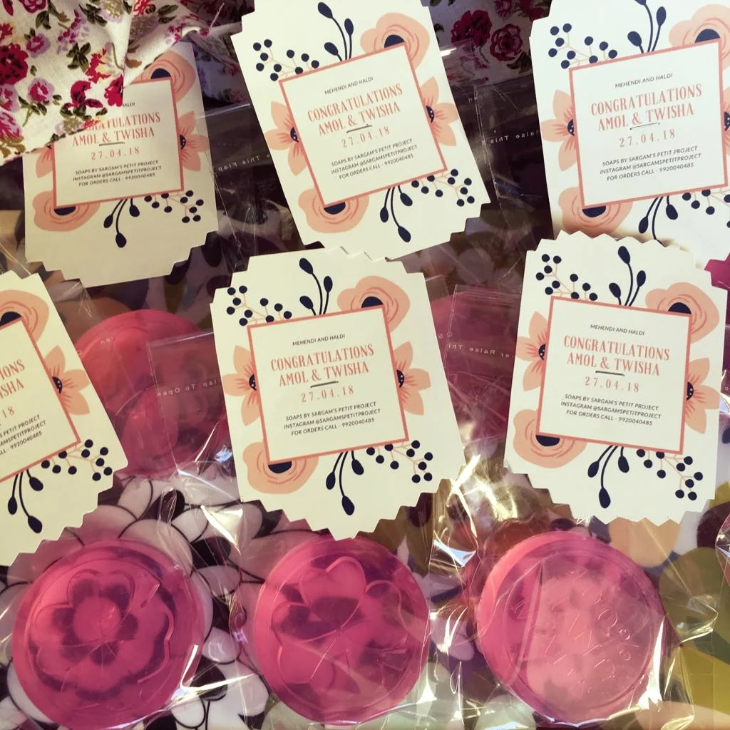 Mehendi  Give Aways - Gift Basket - Rose Soap. 100% handmade ! Filled with super moisturising oils of olive and avocado, and rose essential oils, for that perfect summer glow. Instagram, @sargamspetitproject