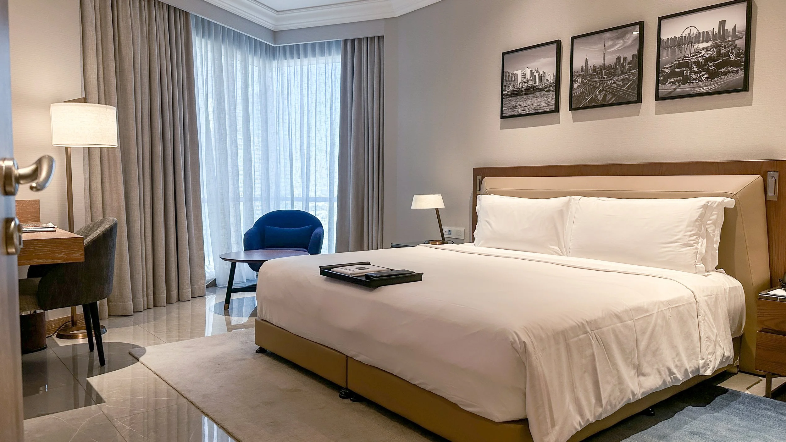 Bedroom in a Two Bedroom Suite at the Fairmont Dubai. Image: Ben Schmidt.