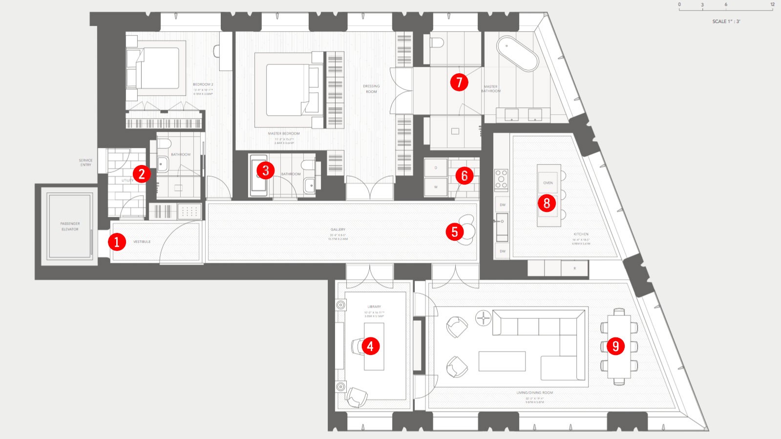 Exhibit “E”: 7C with library. Courtesy 551 West 21st Street Owner LLC and Foster + Partners.