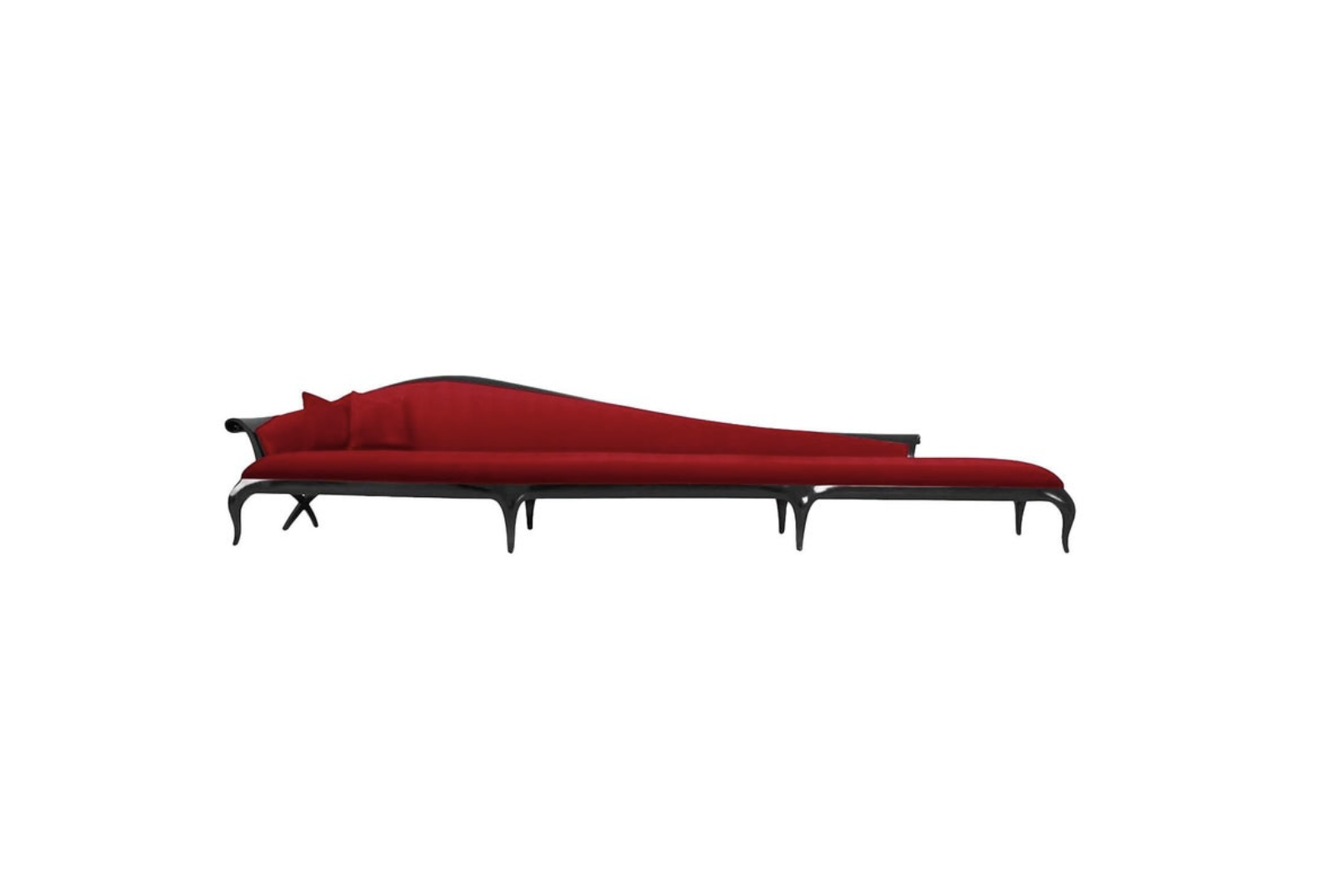 Carla Extra Large Sofa, Solid Varnished Mahogany Structure and Red Velvet Fabric