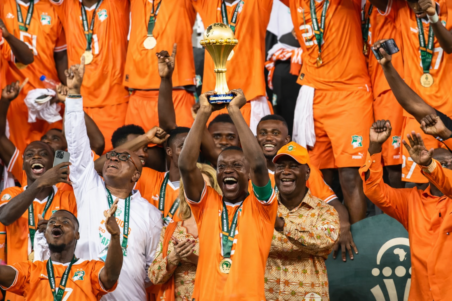 Ivory Coast celebrates Africa Cup victory in 2023. Image: via SportPesa.