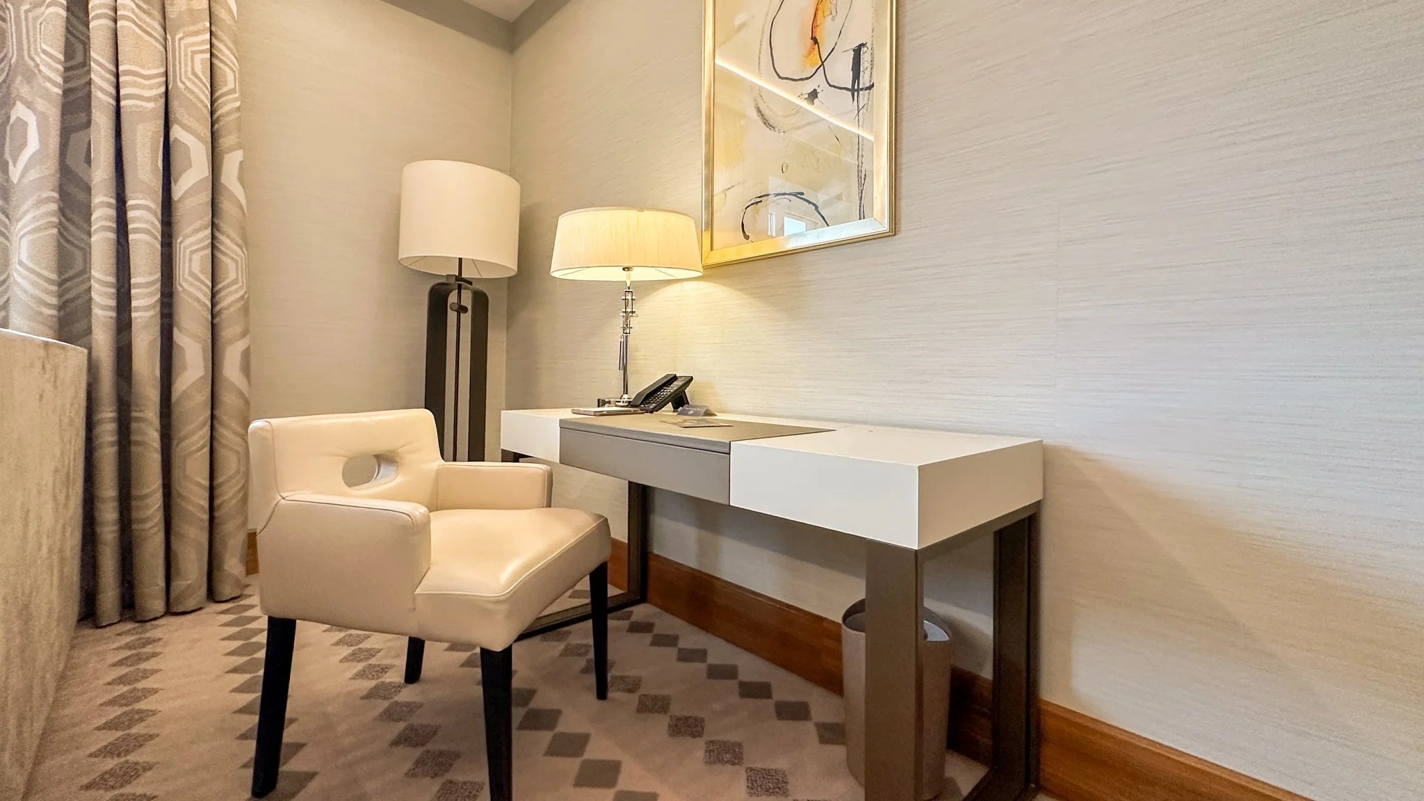 Grand Hotel Kempinski Riga Junior Suite with Park View desk area. Image: Ben Schmidt.