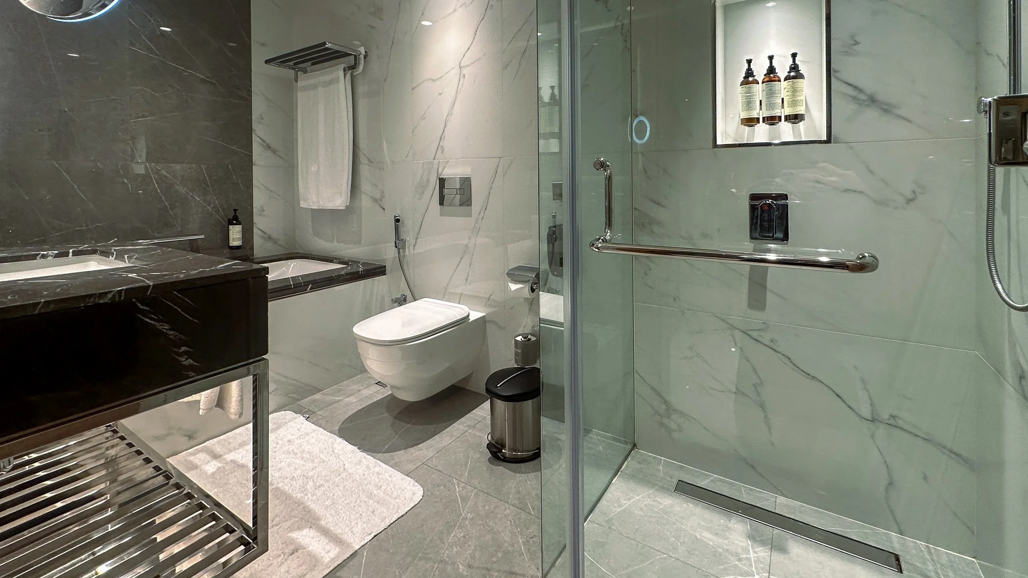 Two Bedroom Suite Bathroom at the Fairmont Dubai. Image: Ben Schmidt.