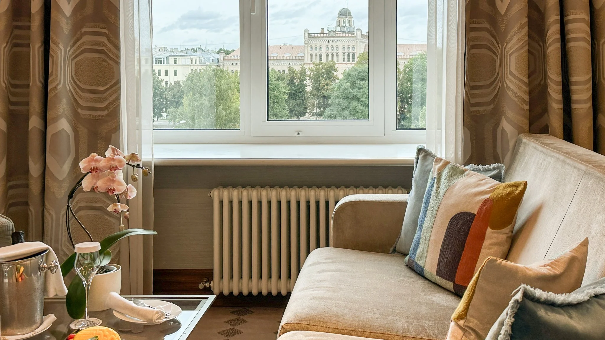 Grand Hotel Kempinski Riga Junior Suite with Park View sitting room. Image: Ben Schmidt.