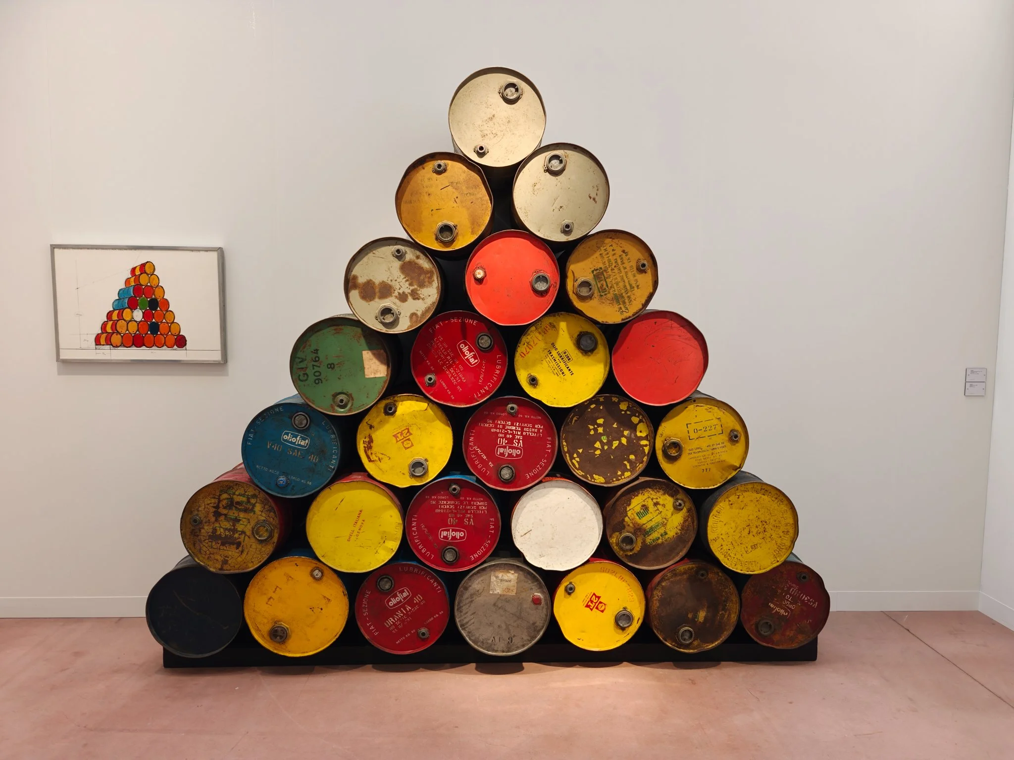 Christo, 28 Barrels Structure, 1968 at Gió Marconi. Twenty-eight barrels, 265 × 275 × 68 cm. Image: Dan Latif.